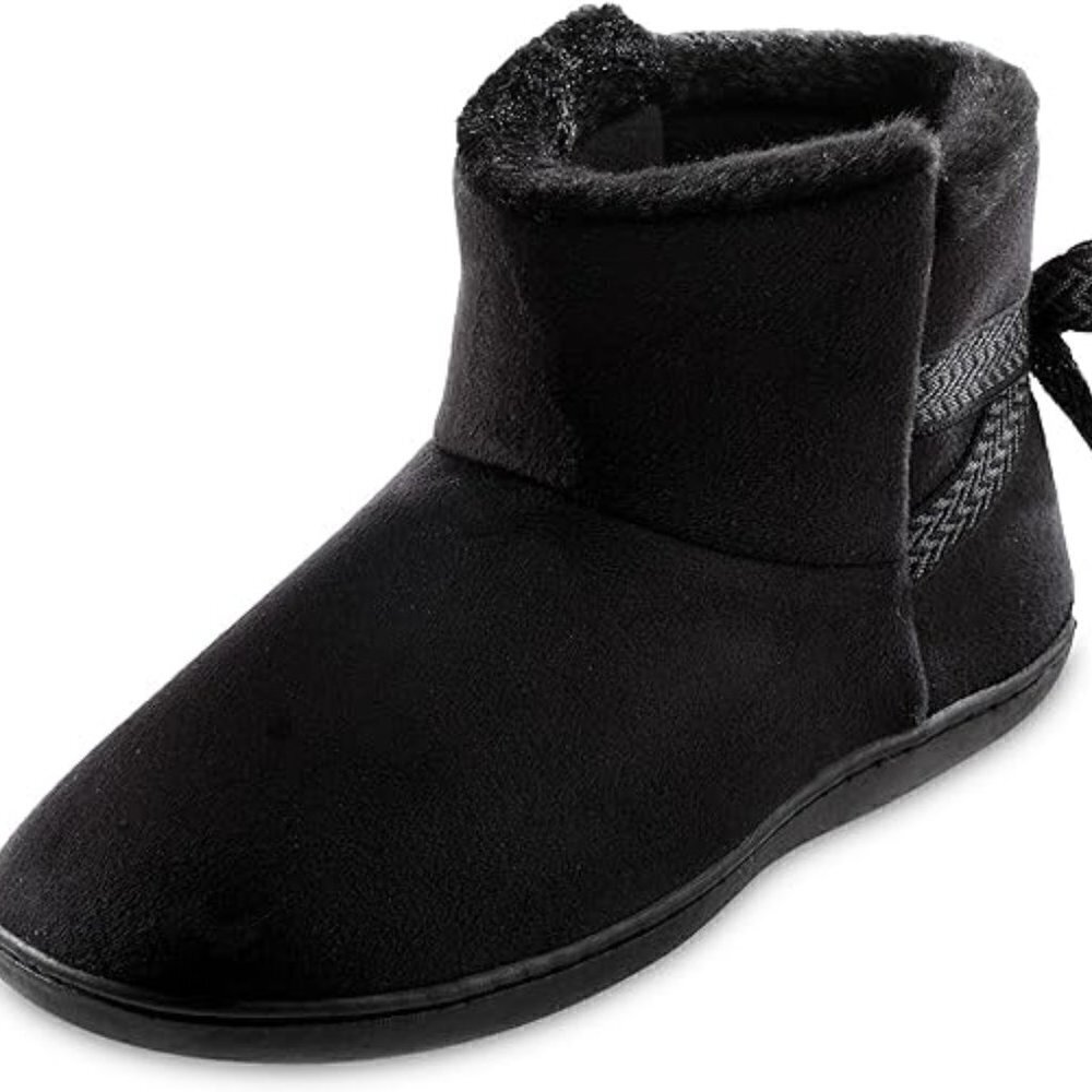 isotoner Women's Microsuede Mallory Bootie Slippers with Bow Size 8.5-9…